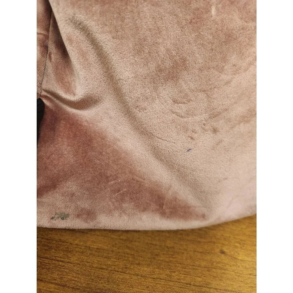 Guess small velvet feel pink backpack with black straps and pom. Measures approx